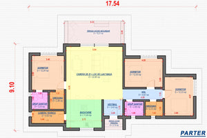 Proiect casa pe structura metalica fara etaj moderna 150 mp - plan parter casa thumbnail