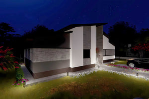 Proiect casa pe structura metalica fara etaj moderna 150 mp - fatada de casa cu piatra imagine 7 thumbnail