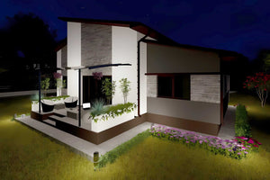 Proiect casa pe structura metalica fara etaj moderna 150 mp - fatada de casa cu piatra imagine 8 thumbnail