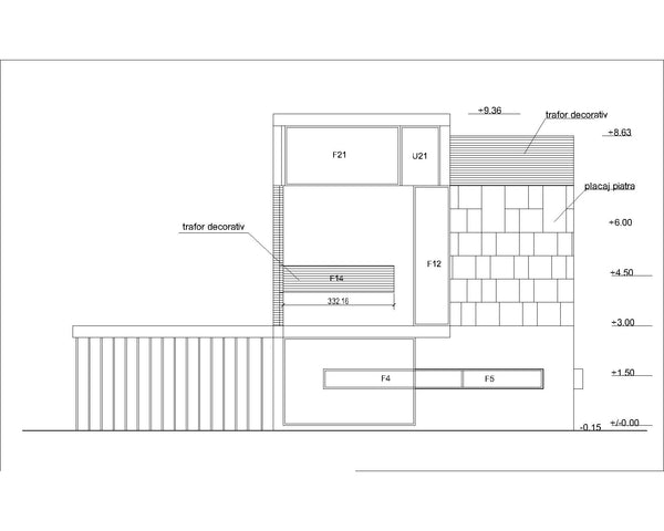 Proiect casa pe structura metalica fatada laterala 1 in 2d