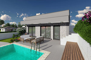 Proiect casa pe structura metalica mediteraneana mica 70mp - design casa cu piscina poza 6 thumbnail