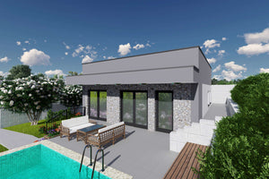 Proiect casa pe structura metalica mediteraneana mica 70mp - design casa cu piscina poza 7 thumbnail