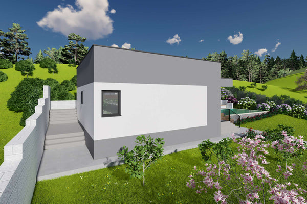 Proiect casa pe structura metalica mediteraneana mica 70mp - design casa cu piscina poza 10