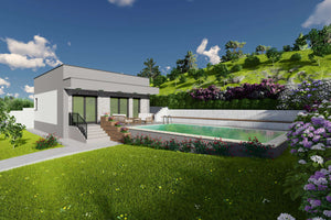 Proiect casa pe structura metalica mediteraneana mica 70mp - design casa cu piscina poza 12 thumbnail