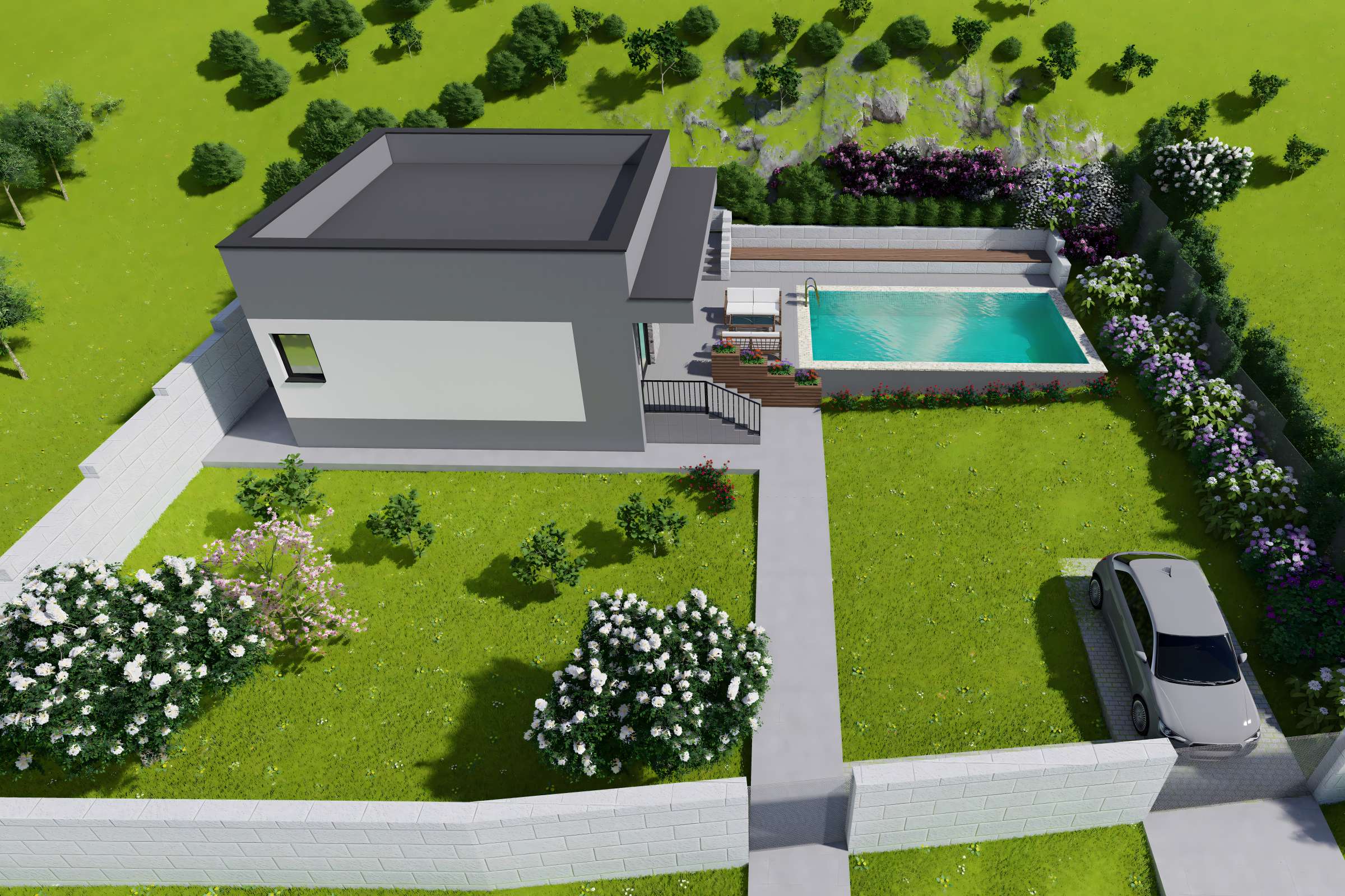 Proiect casa pe structura metalica mediteraneana mica 70mp - design acoperis casa cu piscina poza 16