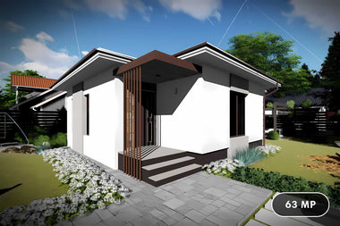 Proiect casa pe structura metalica mica cu 2 camere 60 mp - fatada de casa imagine 1