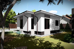 Proiect casa pe structura metalica mica cu 2 camere 60 mp - fatada de casa imagine 2 thumbnail