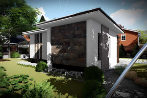 Proiect casa pe structura metalica mica cu 2 camere 60 mp - fatada de casa imagine 4 thumbnail