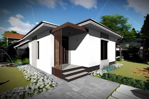 Proiect casa pe structura metalica mica cu 2 camere 60 mp - fatada de casa imagine 8 thumbnail