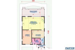 Proiect casa pe structura metalica mica cu terasa 112-090 - plan casa parter thumbnail