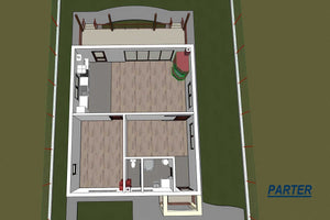 Proiect casa pe structura metalica mica cu terasa 112-090 - plan parter thumbnail