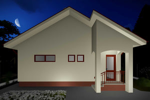Proiect casa pe structura metalica mica cu terasa 112-090 - fatada de casa alba imagine 5 thumbnail