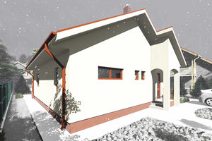 Proiect casa pe structura metalica mica cu terasa 112-090 - fatada de casa alba imagine 7 thumbnail