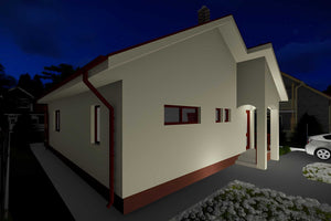 Proiect casa pe structura metalica mica cu terasa 112-090 - fatada de casa alba imagine 8 thumbnail