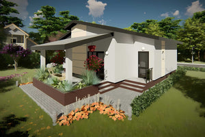 Proiect casa pe structura metalica mica de 110 mp 108-049 - fatada casei imagine 2 thumbnail