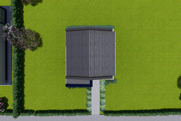 Proiect casa pe structura metalica mica parter 60mp 2 camere - acoperis casa mica moderna poza 13