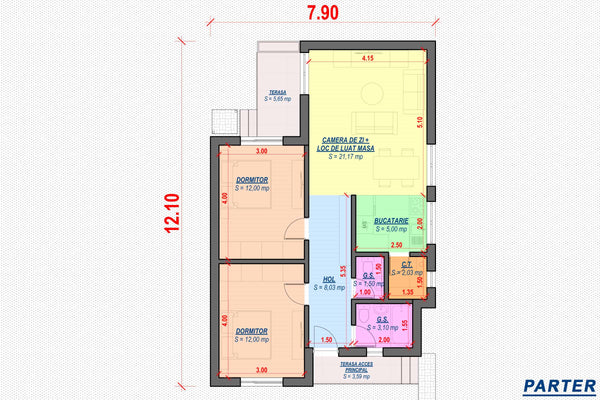 Proiect casa pe structura metalica mica parter 90 mp 088-073 - plan casa parter