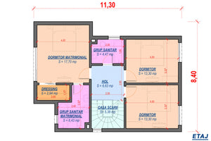 Proiect casa pe structura metalica modern cu doua nivele 016 - planul casei la etaj thumbnail
