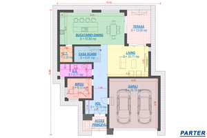 Proiect casa pe structura metalica modern cu garaj dublu 062 - plan casa parter thumbnail