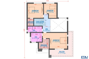 Proiect casa pe structura metalica modern cu garaj dublu 062 - plan casa etaj thumbnail