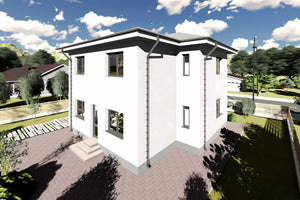 Proiect casa pe structura metalica moderna 4 dormitoare 092 - fatada de casa alb murdar imagine 6 thumbnail