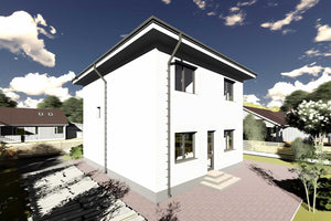 Proiect casa pe structura metalica moderna 4 dormitoare 092 - fatada de casa alb murdar imagine 9 thumbnail