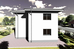 Proiect casa pe structura metalica moderna 4 dormitoare 092 - fatada de casa alb murdar imagine 11 thumbnail