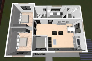 Proiect casa pe structura metalica moderna cu 3 camere 110mp - compartimentare de casa alba imagine thumbnail