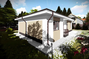 Proiect casa pe structura metalica moderna cu 3 camere 110mp - fatada de casa alba imagine 2 thumbnail