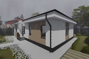 Proiect casa pe structura metalica moderna cu 3 camere 110mp - fatada de casa alba imagine 5 thumbnail