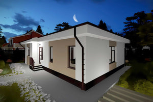 Proiect casa pe structura metalica moderna cu 3 camere 110mp - fatada de casa alba imagine 7 thumbnail