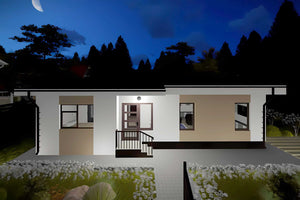 Proiect casa pe structura metalica moderna cu 3 camere 110mp - fatada de casa alba imagine 8 thumbnail