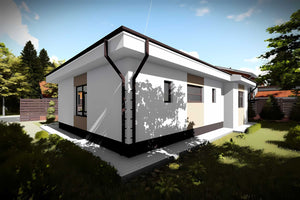 Proiect casa pe structura metalica moderna cu 3 camere 110mp - fatada de casa alba imagine 9 thumbnail