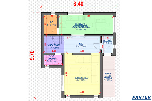 Proiect casa pe structura metalica moderna cu etaj 074 - plan casa la parter