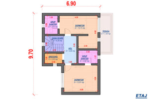 Proiect casa pe structura metalica moderna cu etaj 074 - plan casa la etaj thumbnail