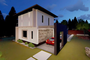 Proiect casa pe structura metalica moderna cu etaj 074 - fatada casa cu piatra imagine 7 thumbnail