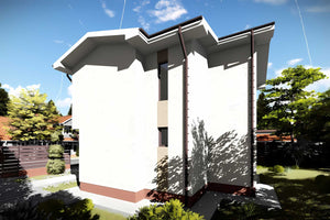 Proiect casa pe structura metalica moderna cu etaj 140 mp - fatada de casa exterior imagine 4 thumbnail