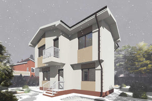 Proiect casa pe structura metalica moderna cu etaj 140 mp - fatada de casa exterior imagine 7 thumbnail
