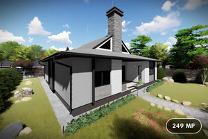 Proiect casa pe structura metalica moderna cu mansarda 048 - fatada de casa placata imagine 1 thumbnail