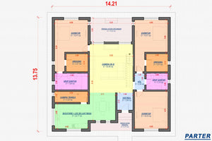 Proiect casa pe structura metalica moderna cu mansarda 048 - plan casa la parter thumbnail