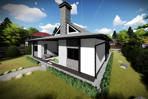 Proiect casa pe structura metalica moderna cu mansarda 048 - fatada de casa placata imagine 6 thumbnail