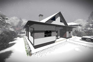 Proiect casa pe structura metalica moderna cu mansarda 048 - fatada de casa placata imagine 10 thumbnail
