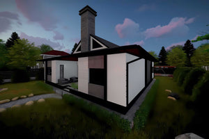 Proiect casa pe structura metalica moderna cu mansarda 048 - fatada de casa placata imagine 12 thumbnail