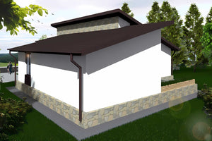 Proiect casa pe structura metalica moderna cu terasa 131-020 - fatada casa cu piatra imagine 4 thumbnail