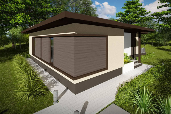 Proiect casa pe structura metalica moderna pe un nivel 120mp - fatada de casa exterior imagine 2