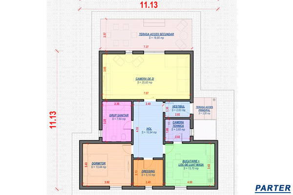 Proiect casa pe structura metalica moderna pe un nivel 120mp - plan casa parter