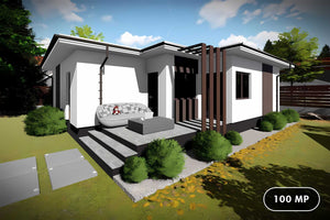 Proiect casa pe structura metalica parter 100 mp 100-078 - fatada casa moderna imagine 1 thumbnail