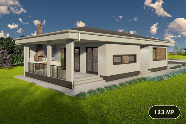 Proiect casa pe structura metalica parter 120mp cu 3 camere - design exterior poza 01