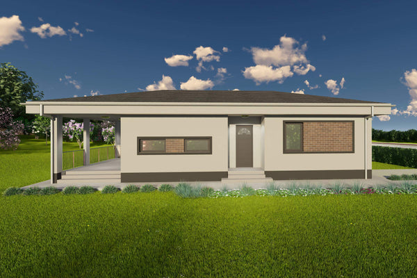 Proiect casa pe structura metalica parter 120mp cu 3 camere - design exterior poza 02