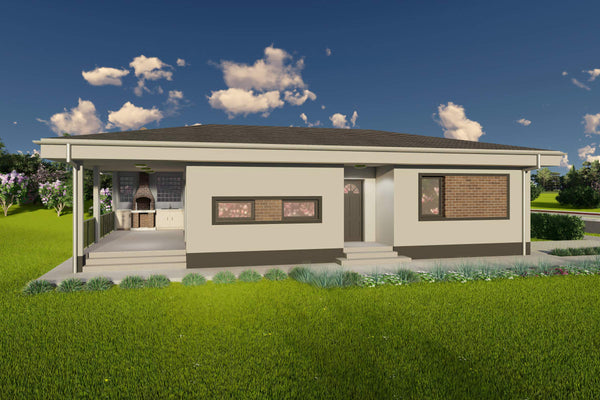 Proiect casa pe structura metalica parter 120mp cu 3 camere - design exterior poza 03